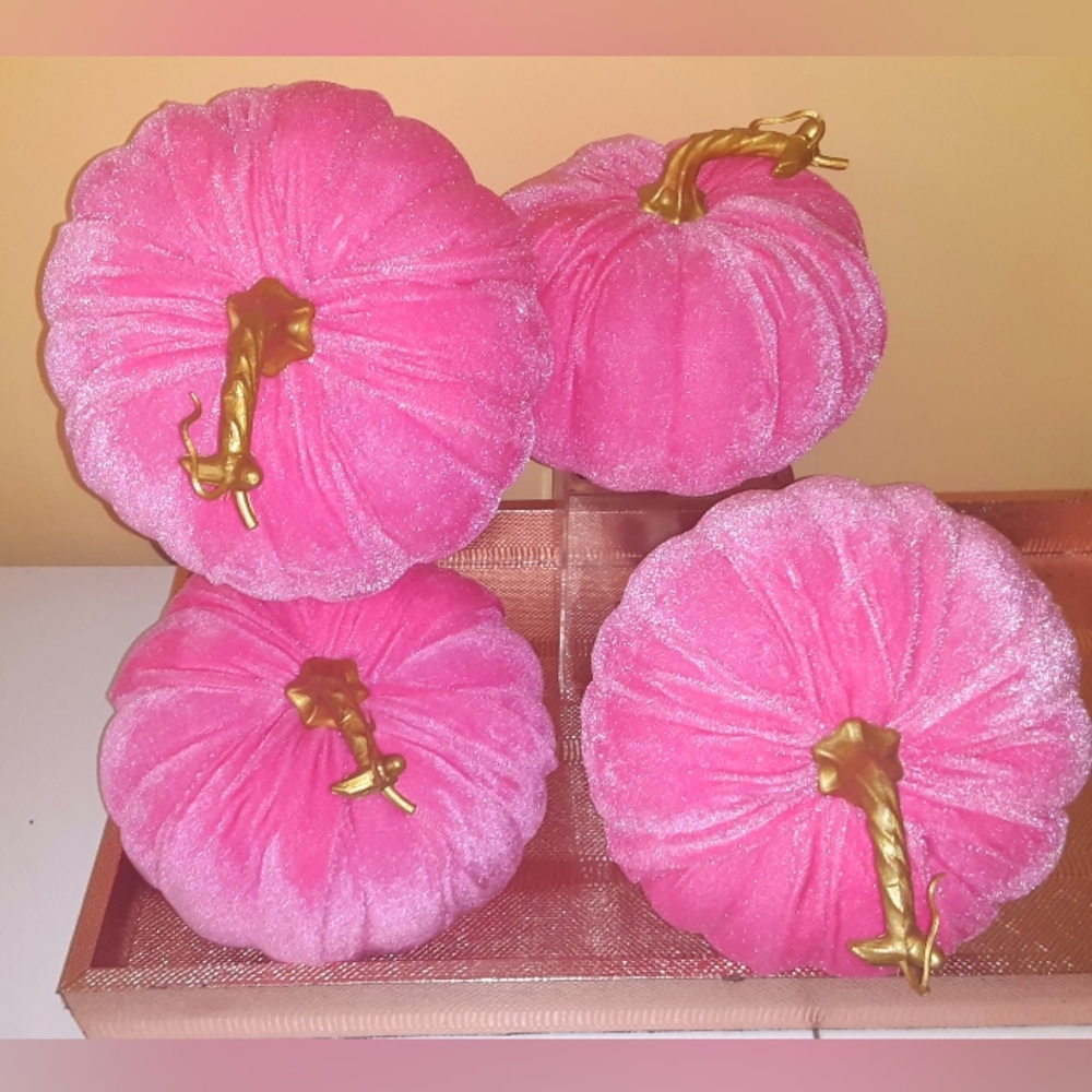 Fall Decoration Hot Pink Pumpkin 4pc Bundle